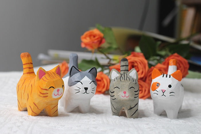 Hand-Carved Wooden Cat Ornament