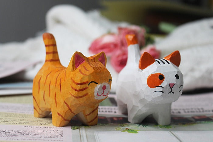 Hand-Carved Wooden Cat Ornament